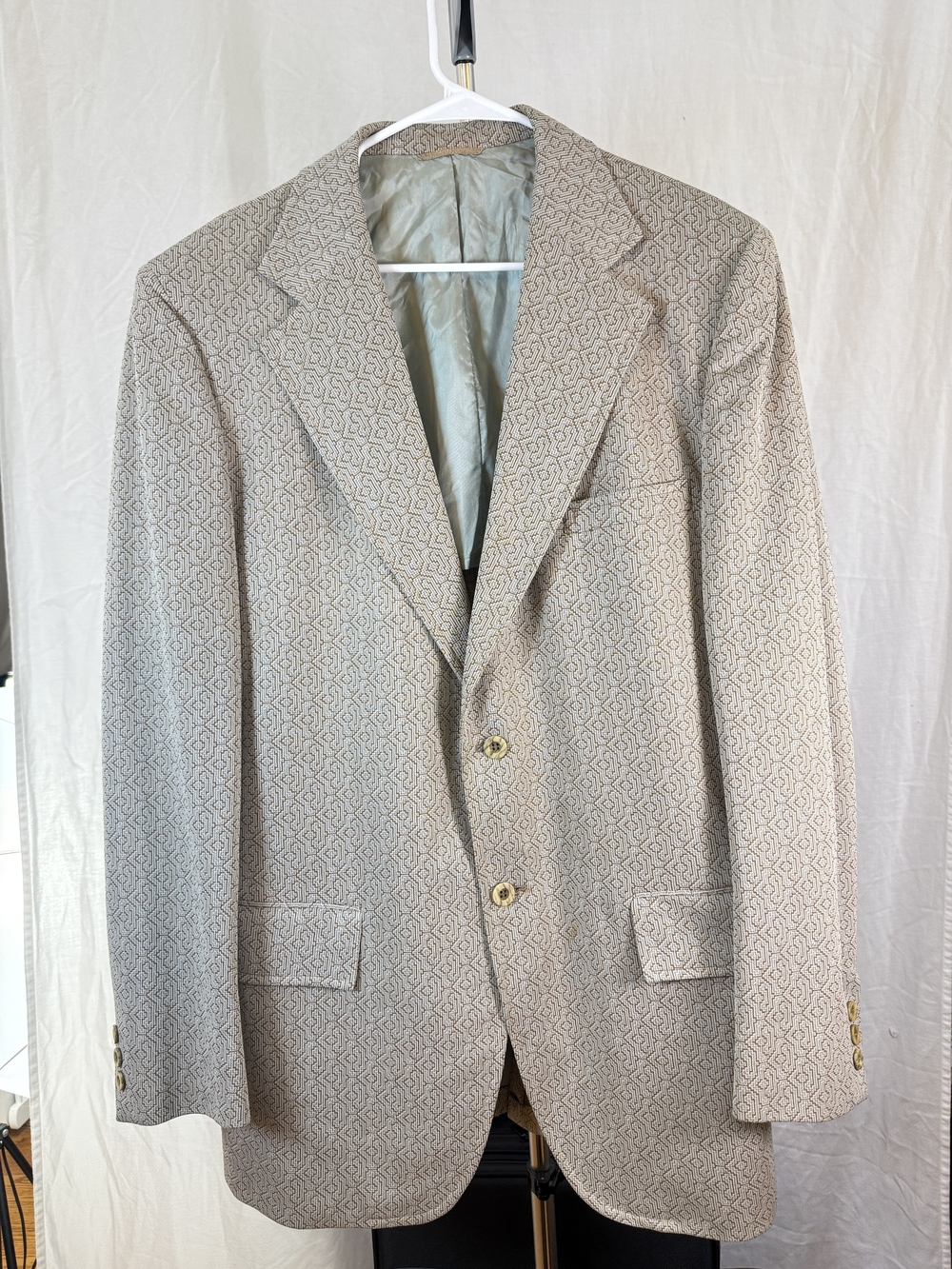 Merit Vintage Men's Cream Patterned Blazer Elegant Notch Lapel Sport Coat sz 42L